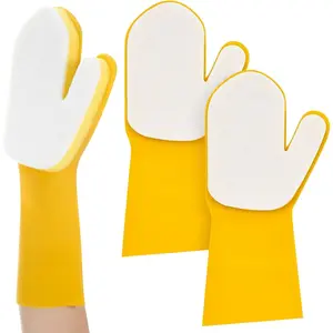 Teenyyou 3 Pieces Pool Cleaning Gloves for Swimming Pool Hot Tub, Spa Mitt, Waterproof Latex Gloves with Scouring Pad for Swimming Hot Tub Scrubbing Care(Yellow White)