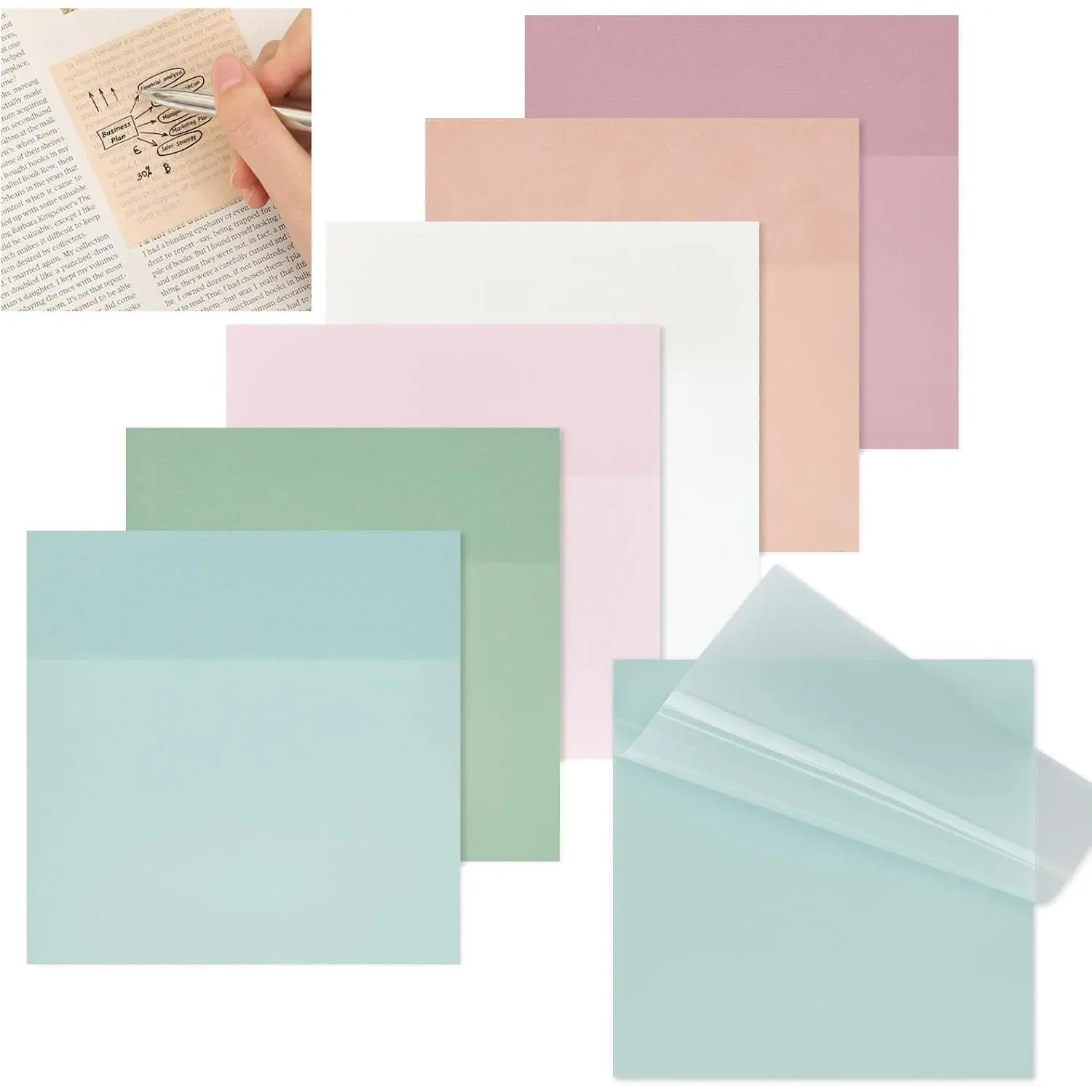 Transparent Sticky Notes 6 Pads 3x3 Inch Pastel Colors | Clear self adhesive  translucent notes, 300 sheets, for  tabs, book tabs, school office