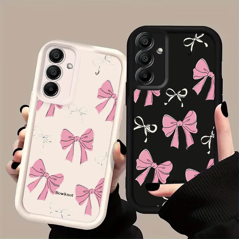 Phone Case - Pink Bowknot Decorative Ribbon Set Shockproof Sky Eye Ladder Phone Case for Samsung Galaxy A01/A03/A05/A10/A14/A20/A21S/A23/A25/A30/A31/A34/A50/A52/A54/A70/S20/S21/S22/S23/S24/S25/Note20, Soft TPU Bumper Cover