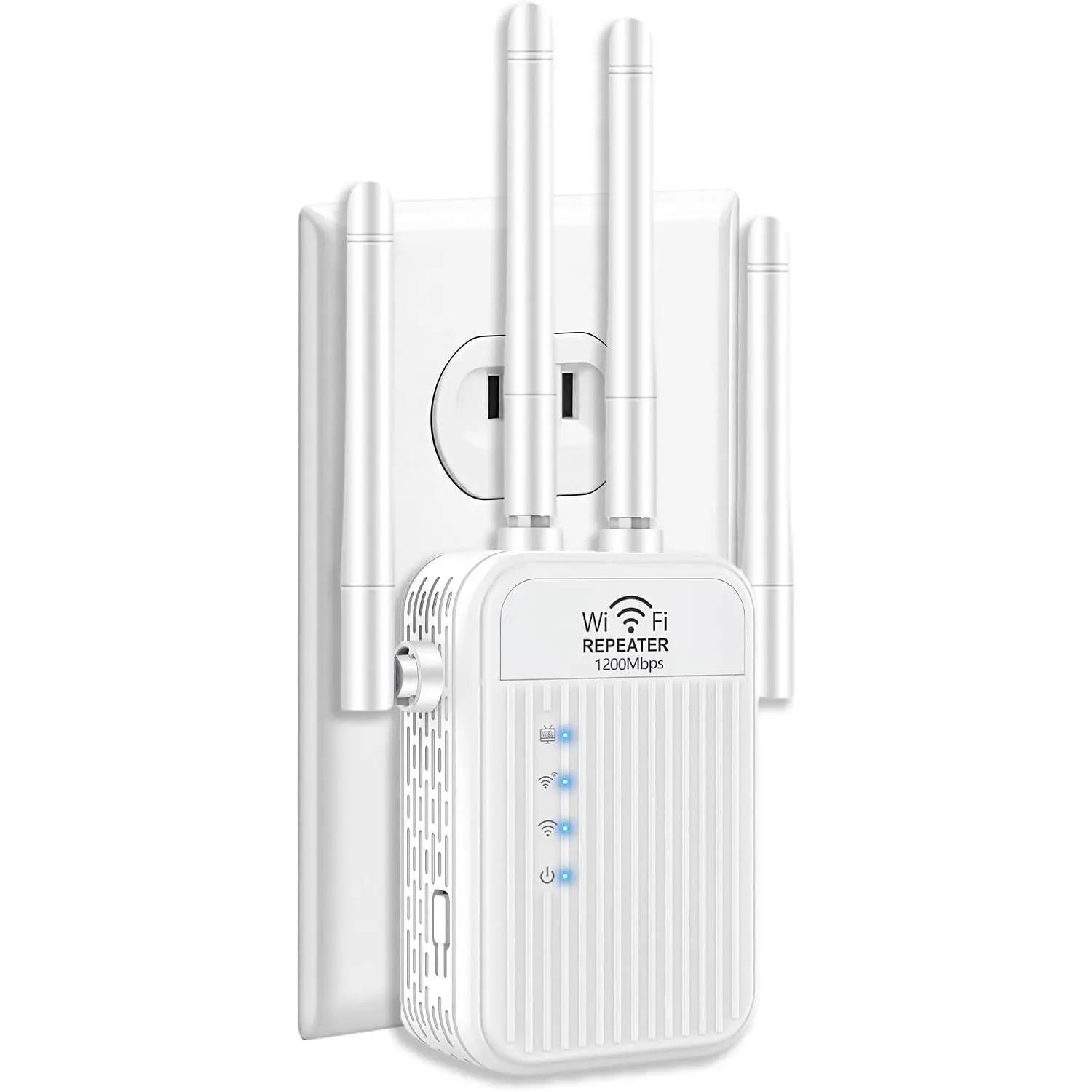 WiFi Extender Signal Booster,1200Mbps  Band 2.4G & 5G 4 High- Antennas,Covers 15000 Sq.Ft Whole  Repeater,Mesh Compatible,90+ Devices for Gaming & Streaming (Bright White)
