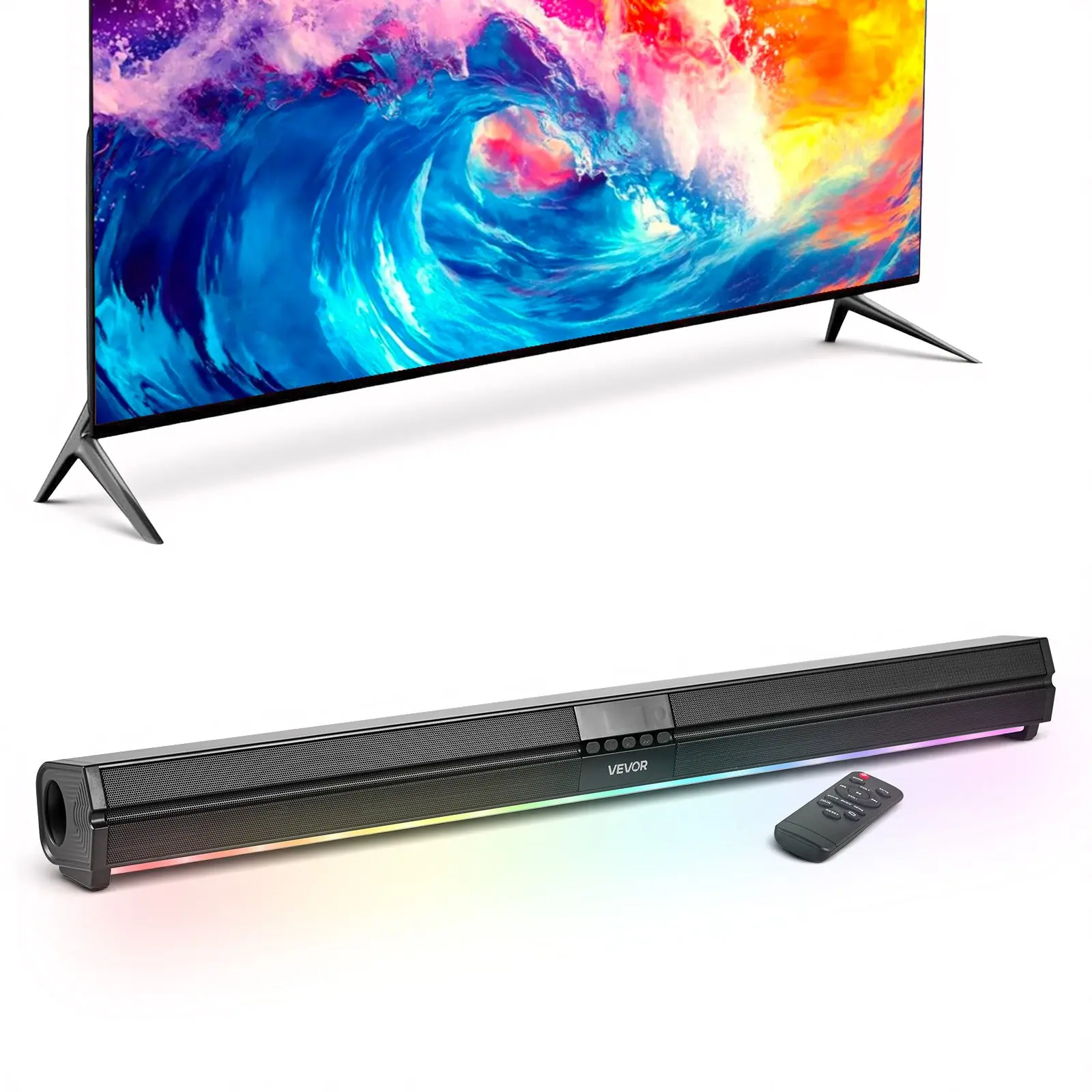 VEVOR Pet Sound Bar, 32-Inch 2.0 Channel 80W Speaker with RGB Lights, Remote Control, Button-Controlled Wireless Bluetooth/AUX, Easy Setup, Surround Stereo Audio for TVs, PCs, Phones (15W, 3.42 lbs, 31.5x2.72x3.03 in)