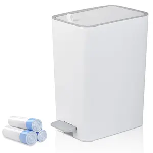 Small Bathroom Trash Can with Lid, 2.1 Gallon Step Garbage Can with Handle, Slim Mini Wastebasket Bin for Bedroom, Office, Dorm, White