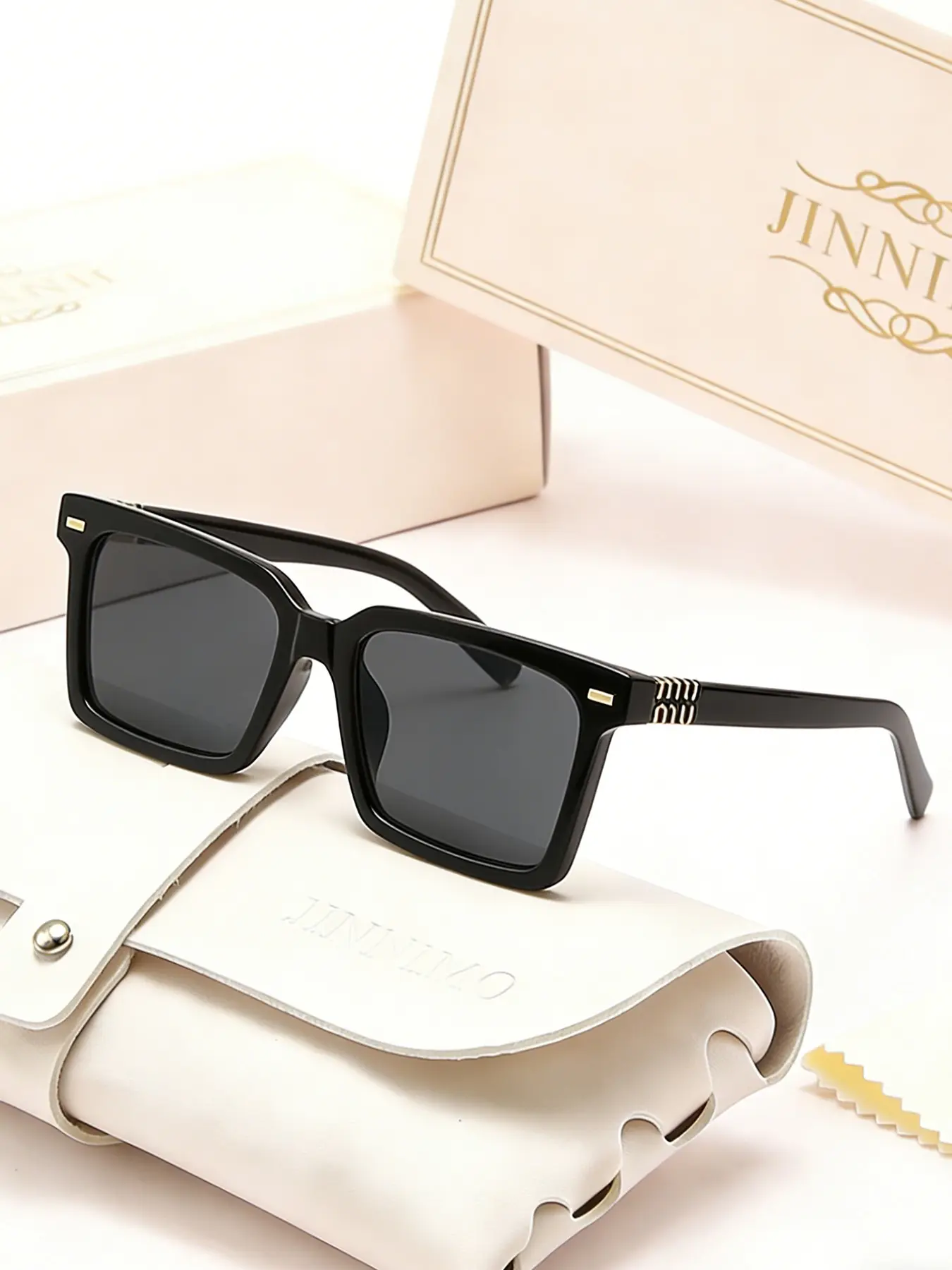 Unisex Fashion Sunglasses, Rectangular Large Frame, Fits All Face Shapes, Perfect for Beach Parties, Holiday Gifts, Gold Box, Square Sunglasses, Trendy Casual Sunglasses