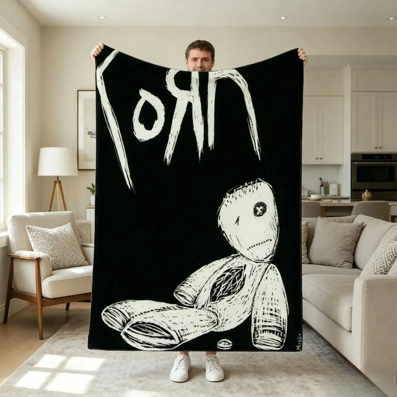 Vintage Rock Band Korn Bear Printed Soft Warm Machine Washable All Season Throw Blanket for Sofa Bed Travel Camping Living Room Office Kid-Friendly Cozy Home Decor Ideal Christmas Birthday Fan Gift for Adults and Children