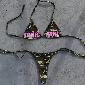 Women's Triangle Bikini Set Camouflage Print Sexy Y2K Micro Bikini Swimwear Summer Beach Vacation Party Bathing Suit For FemaleBeach photography
