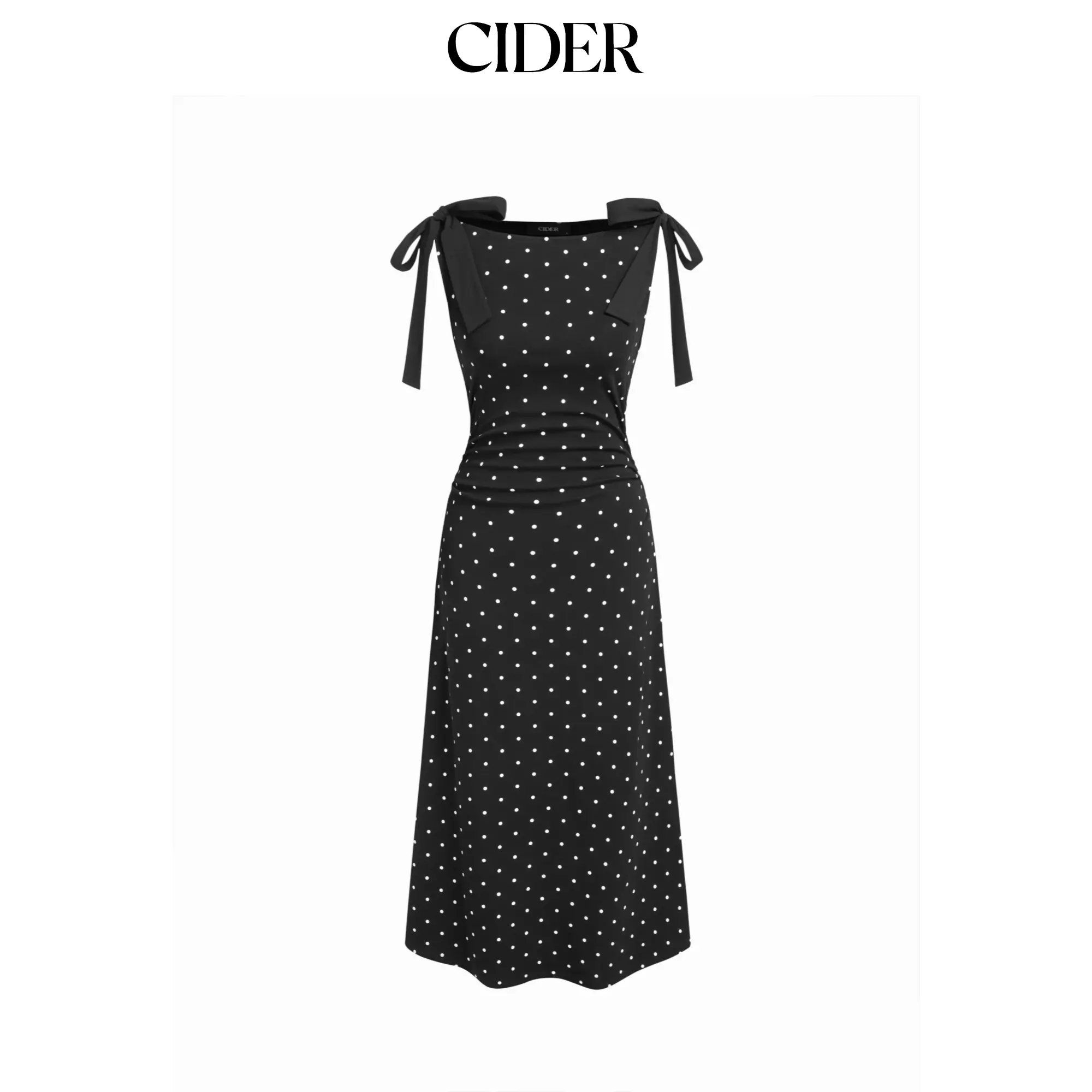 Cider Cotton-blend Boat Neck Polka Dot Bowknot Midi Dress Cider Cotton-blend Boat Neck Polka Dot Bowknot Midi Dress