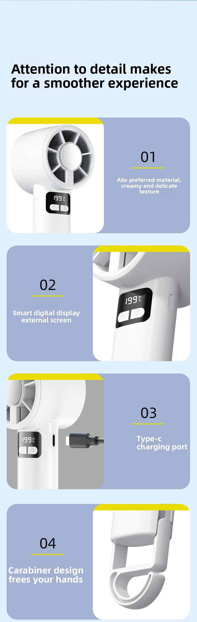 New USB Handheld Fan, Semiconductor Cooling Fan, Five-Speed High-Speed Turbo Fan