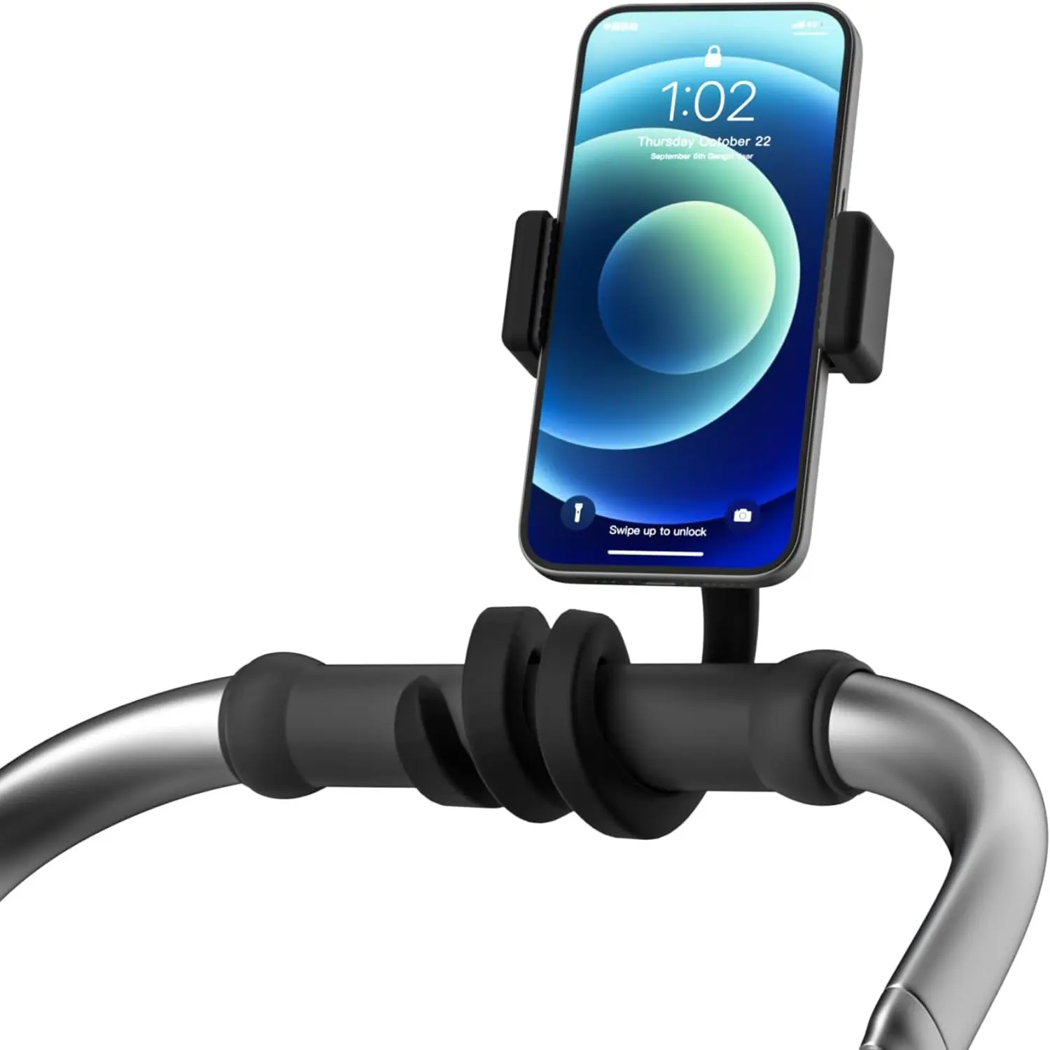 Portable Stroller Phone Holder, Mount for Baby and Parent to One Hand Operation, Flexible Phone Holder for Stroller Handlebar with Angle Adjustable, Handlebar Phone Clamp, Fits Most 3.5 - 7.5 Inch Cellphones