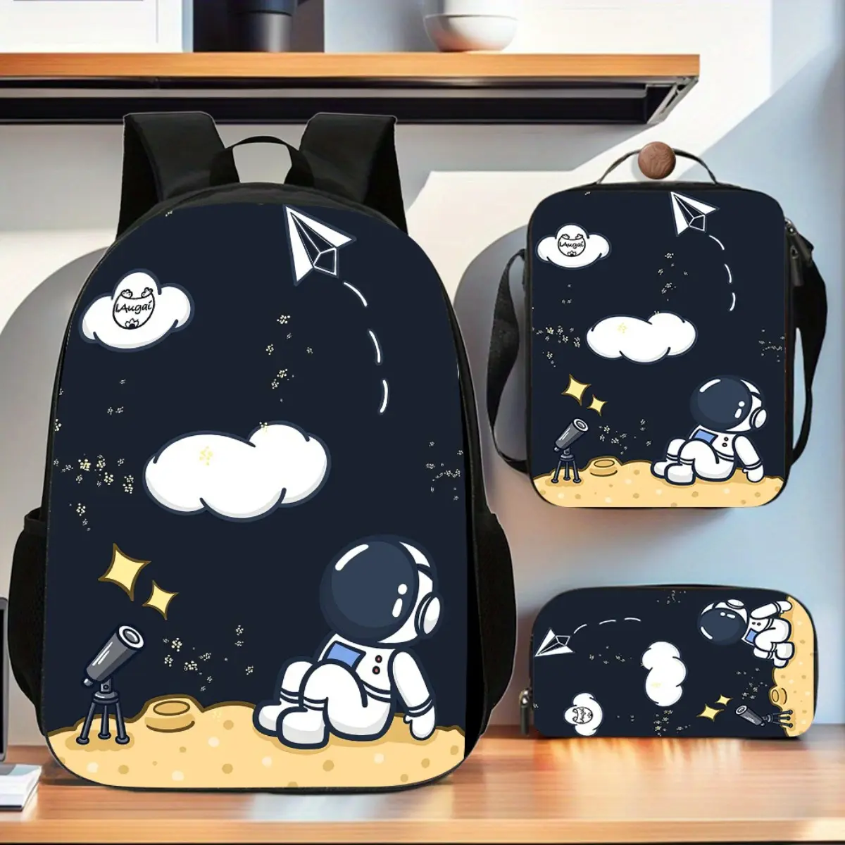 3pcs Space-Themed Backpack Set with Large Capacity Book Bag, Crossbody Bag & Pen Case - Astronaut & Rocket Design School Backpack for Teens, Daily Commute, Birthday Gifts for Boys & Girls (Space-Themed Accessories, Laptop Compartment