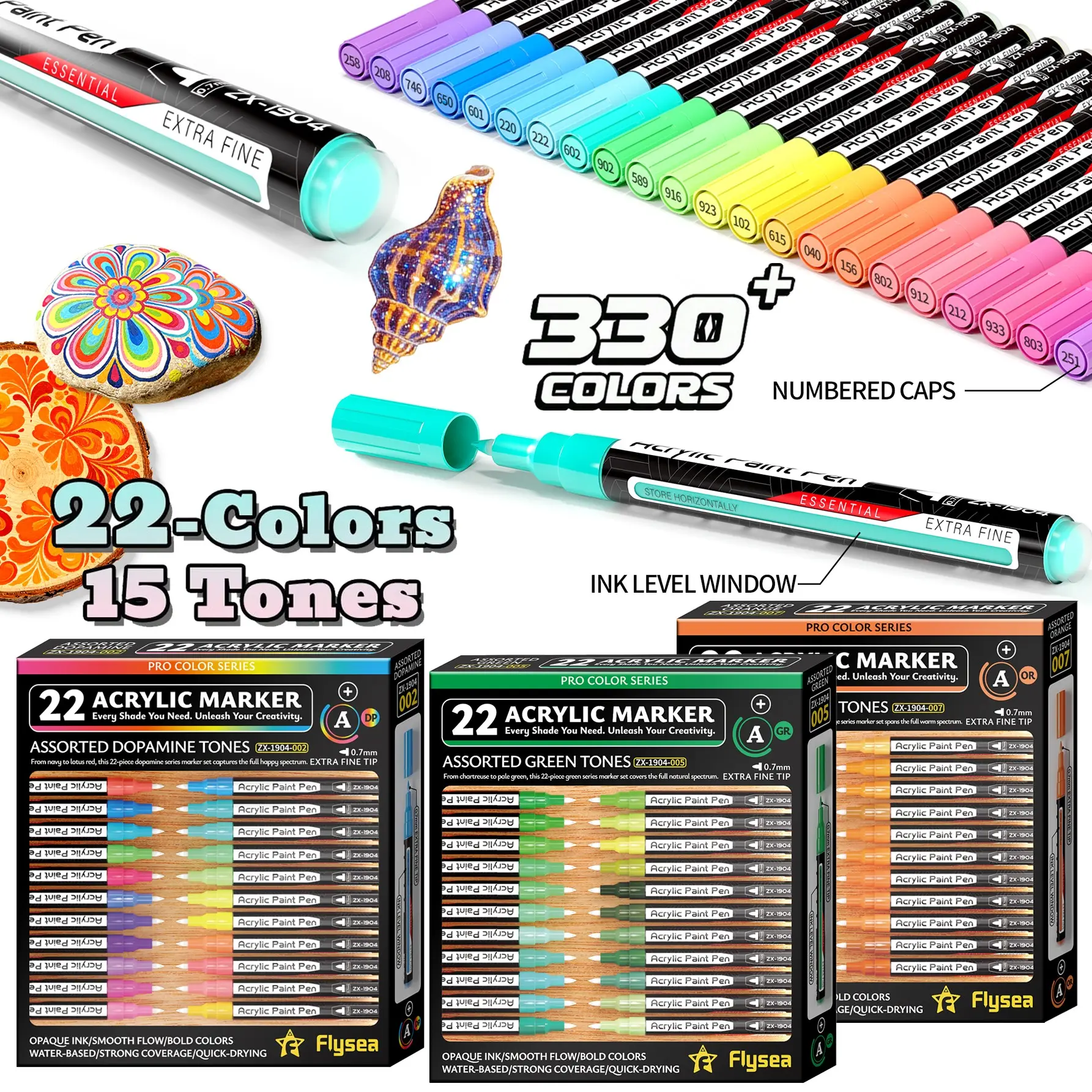 15 Color Series Acrylic Marker Pens, 22 Colors Per Series, Fine Tip 0.7mm, Quick-Dry Ink, Ideal for Art, Craft, and DIY Projects