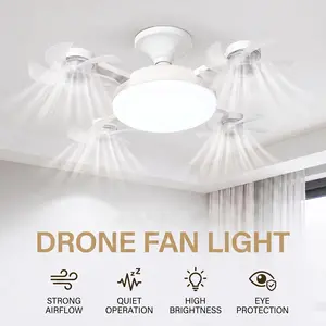 Foldable LED Ceiling Fan Light with Remote Control, E27 Socket Compatible, Adjustable Lighting & Functions, 3-Blade 50W or 4-Blade 60W Bedroom Fan