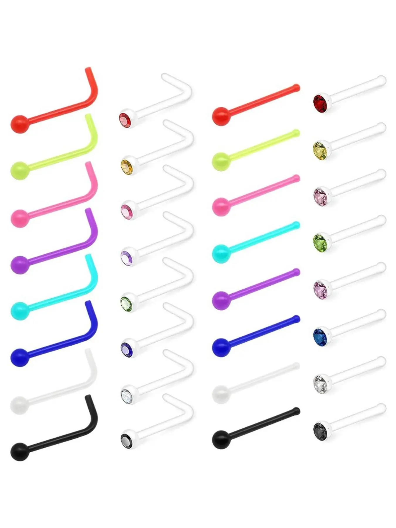 32pcs Transparent Nose Studs, Small Plastic Nose Rings Retainer, Nose Ring For Women & Men, Nose Jewelry