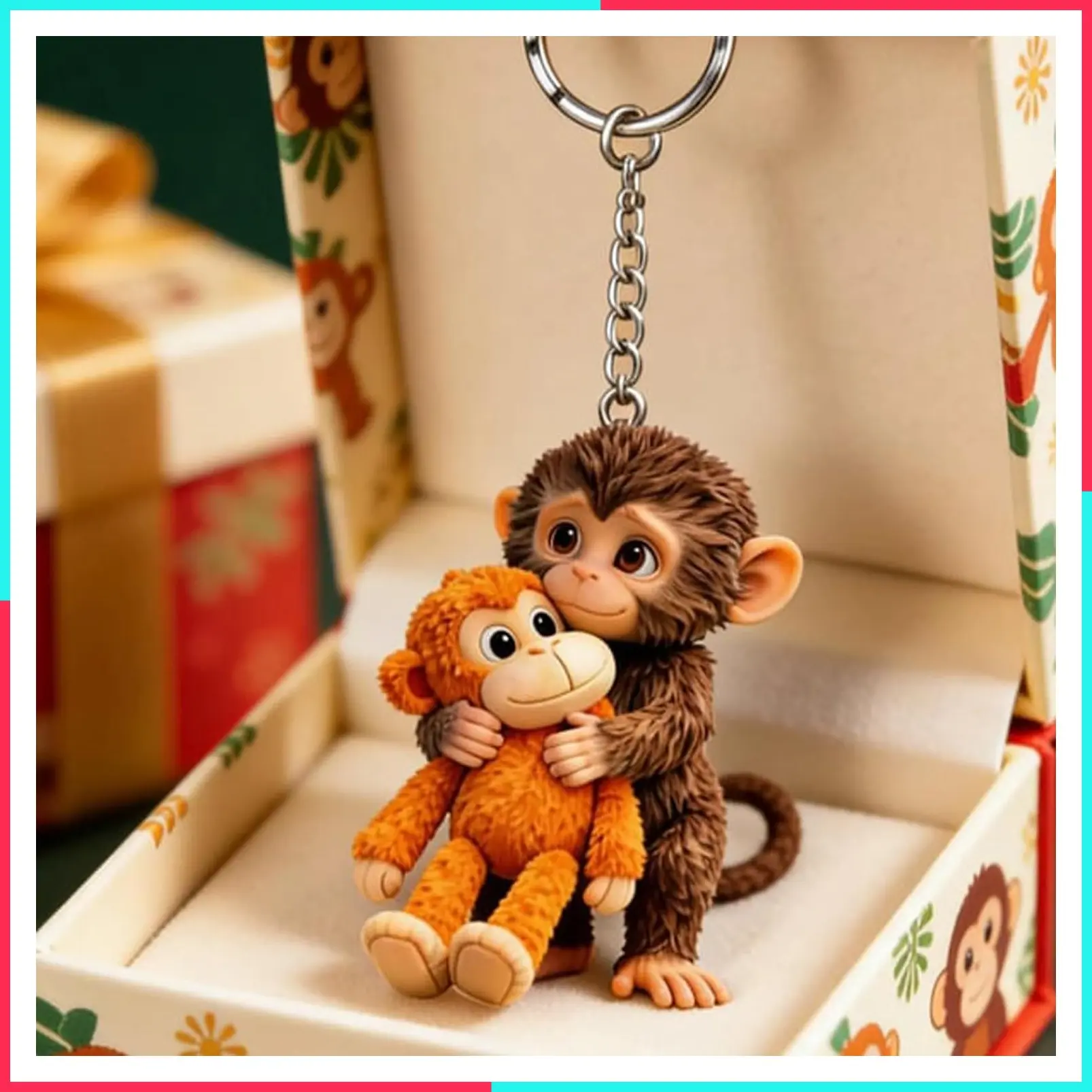 Popular 3D Fun Monkey Hugging Keychain for Backpack Wallet Car Keys