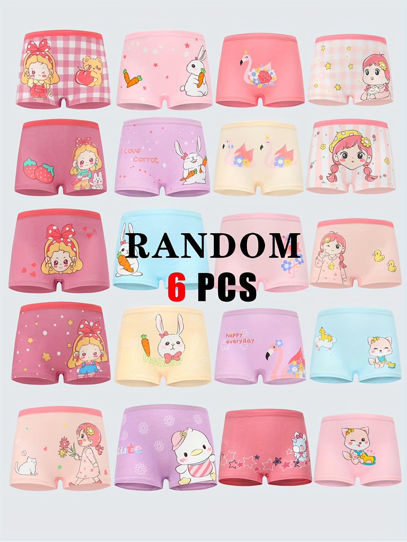 Random 6pcs/Pack Girls Boxer Panty Cartoon Pattern Soft Breathable Elastic Girls Shorts Pink Cute