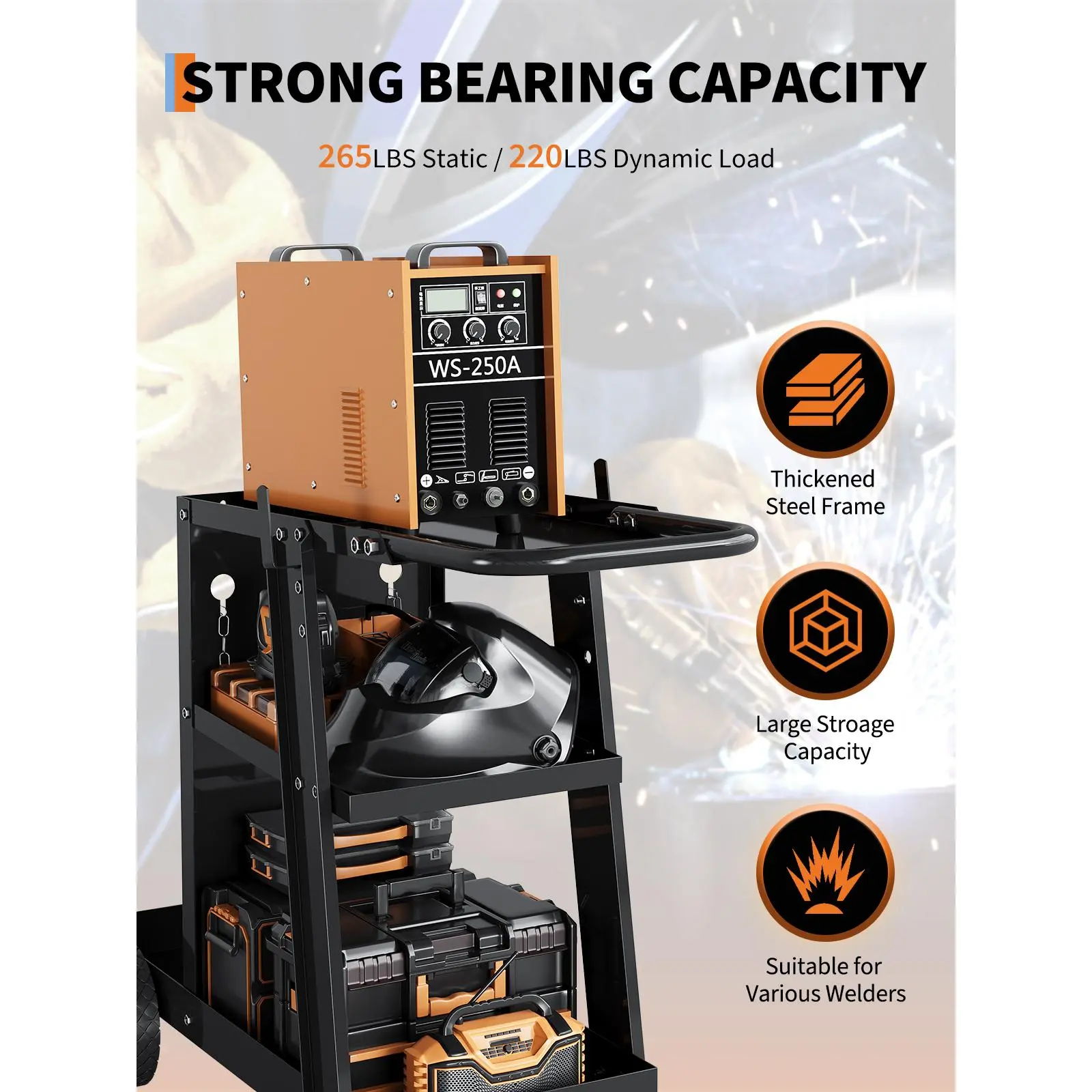 Heavy Duty 3-Tier Welding Cart – 400 lbs Capacity, Higher Handle – Professional Welder Cart for Industrial & Scientific Use, Metal Utility Storage