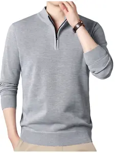 Men's Half-Zip Knit Sweater, Soft and Warm Knitted Fabric, Stand Collar Design, Ribbed Hem, Versatile Business and Casual Wear