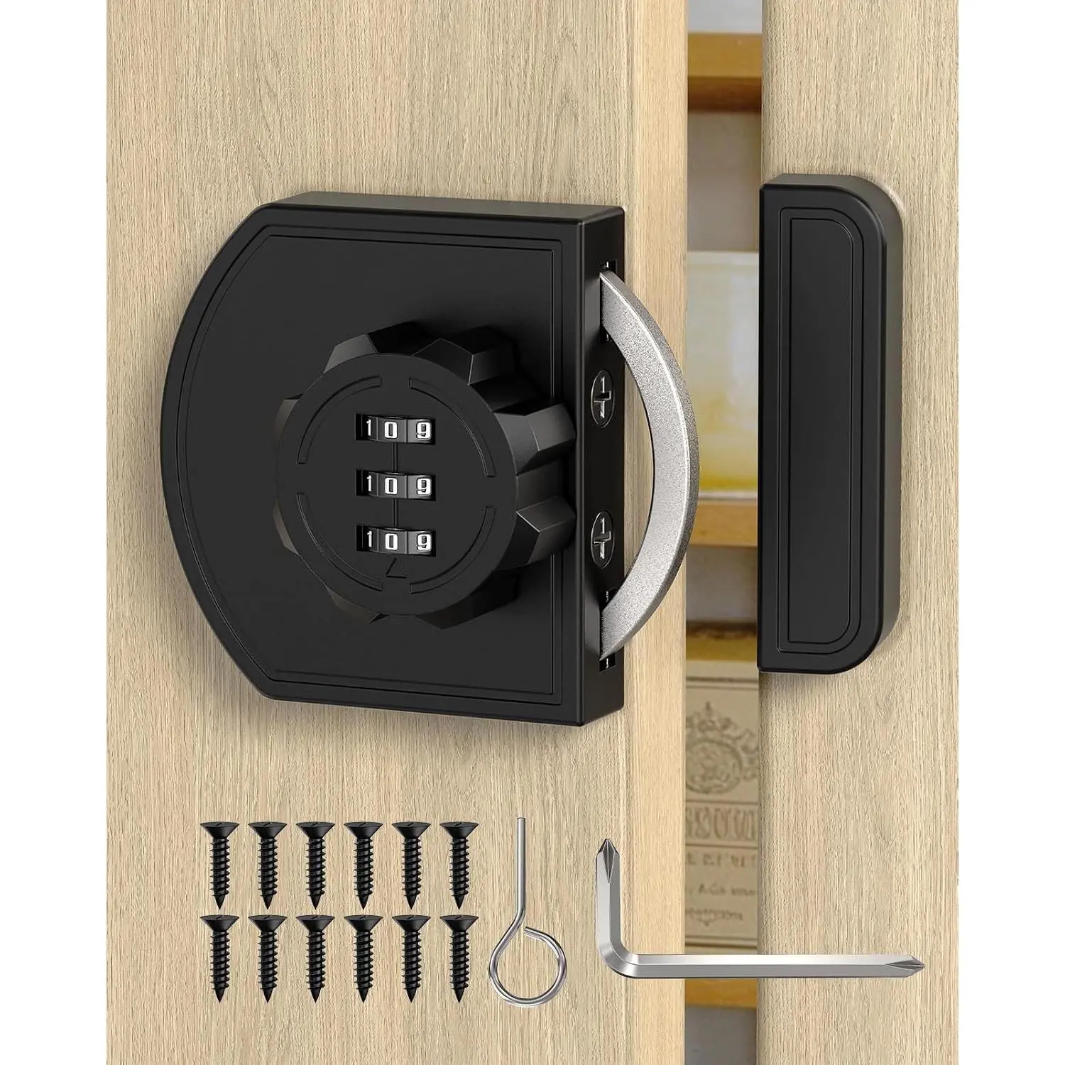 180  Combination Cabinet Lock, Keyless 3 Digit Password Lock, Anti  Zinc Alloy Mechanical Sliding Door Lock for Cupboard, Closet, Drawer (1, Black)