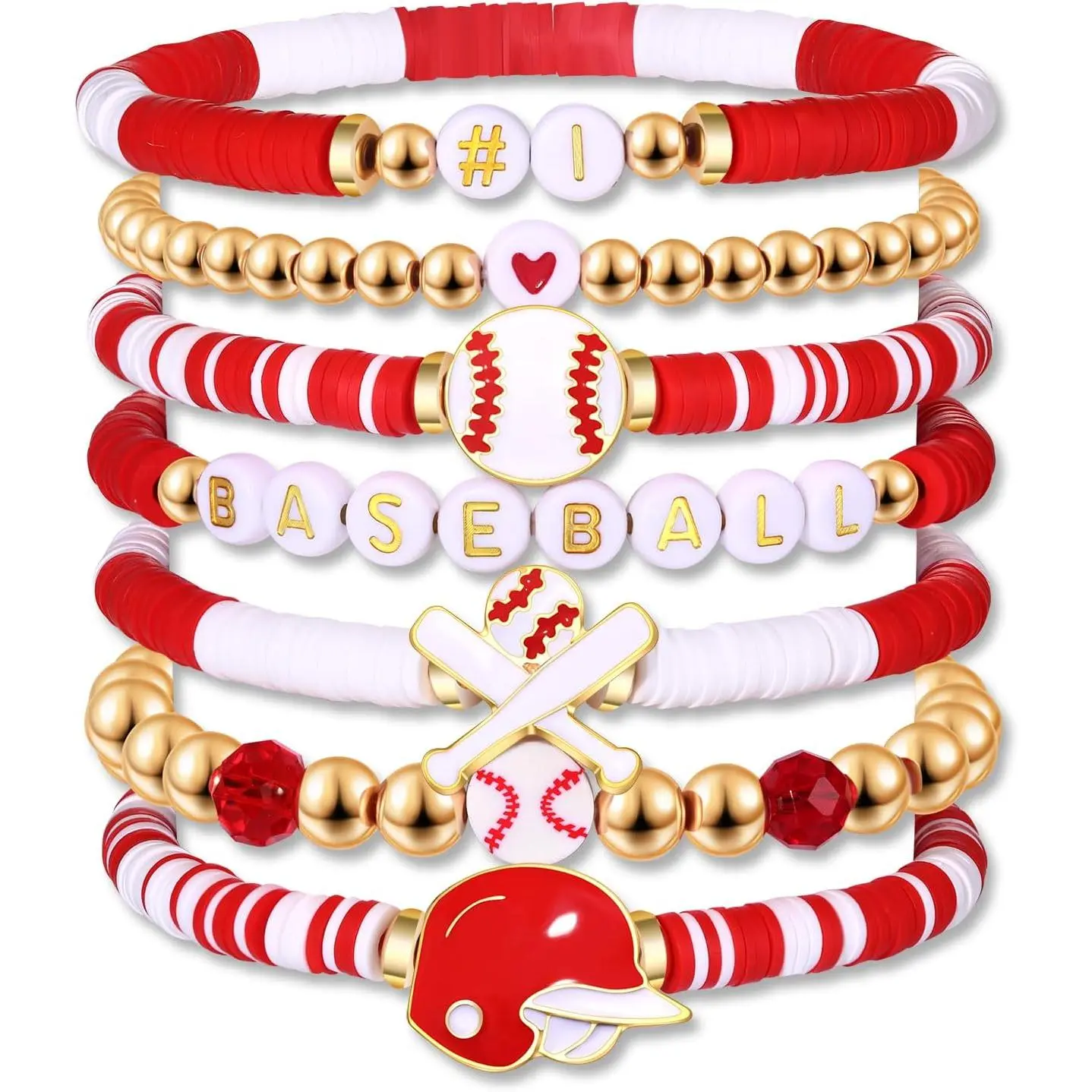 Baseball Bracelet for Women  Day Bracelet Stack Red White Preppy Heishi Bracelets  Team Softball Baseball Mom Accessories Outfit Party Favors Gifts