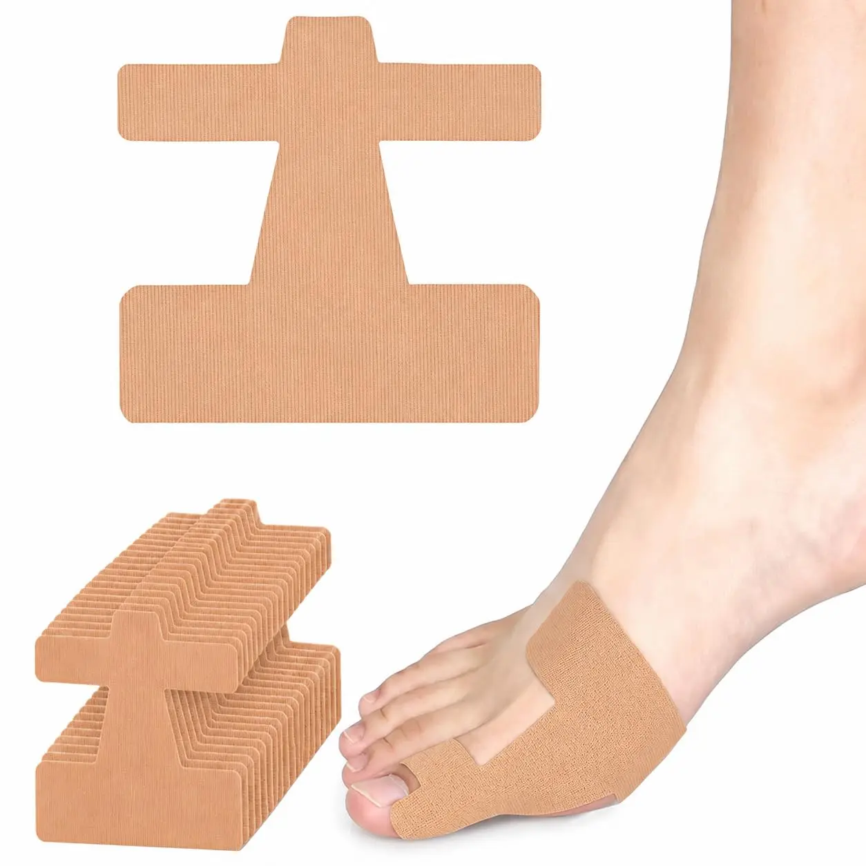 Upgrade Pre-Cut Bunion Corrector Kinesiology Stickers - Latex-Free, Elastic, Breathable, Waterproof - Big Toe Alignment & Hallux Valgus Relief Support for Men & Women (Skin Color, 40 PCS)