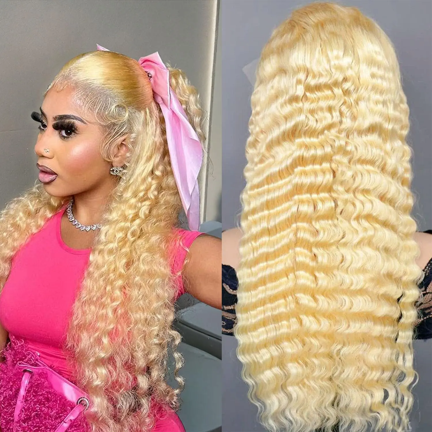 613 Blonde Human Hair Wig 20 Inch Deep Wave 13x6  Lace Front Pre Plucked 200% Density Glueless for Women