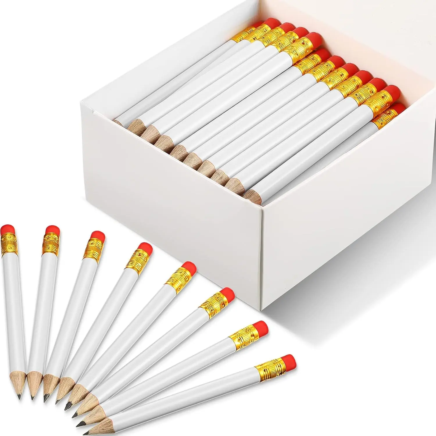 72 Pieces Golf Pencils with Eraser Mini Short #2 HB, White | Pre Sharpened Bulk Pencils, for Bridal Shower Wedding Office Use, Scoring Forms, Classroom Supplies, Guest Book Use
