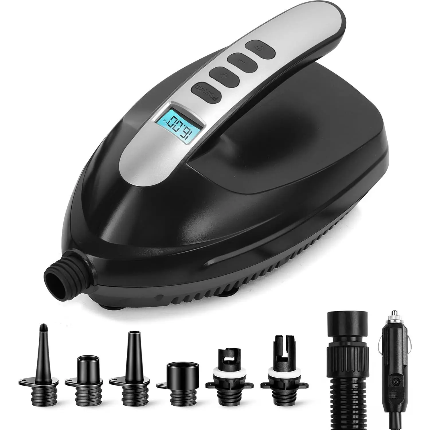 Electric Paddle Board Pump – Portable 16 PSI Dual-Stage Air Compressor for Lightning-Fast Inflation, Auto-Off, LCD Display & 12V Car Connector – for SUPs, Boats & Inflatables