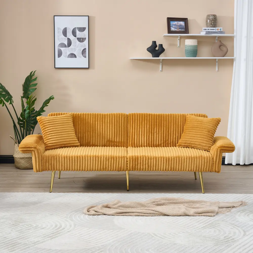 Littleox 79 inch corduroy sofa bed, foldable double sofa bed with folding armrests, suitable for living rooms and small spaces