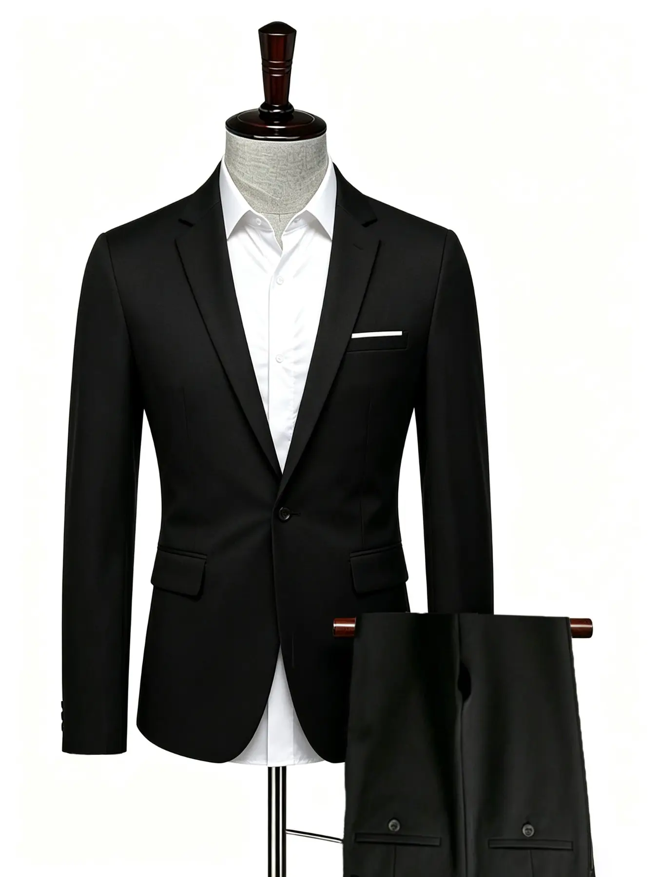 Men's Solid Color Tailored Suit Three-Piece Set, Business Formal Shirt and Pants, Slim Fit Single Button Jacket, Elegant Professional, Blazer Suit