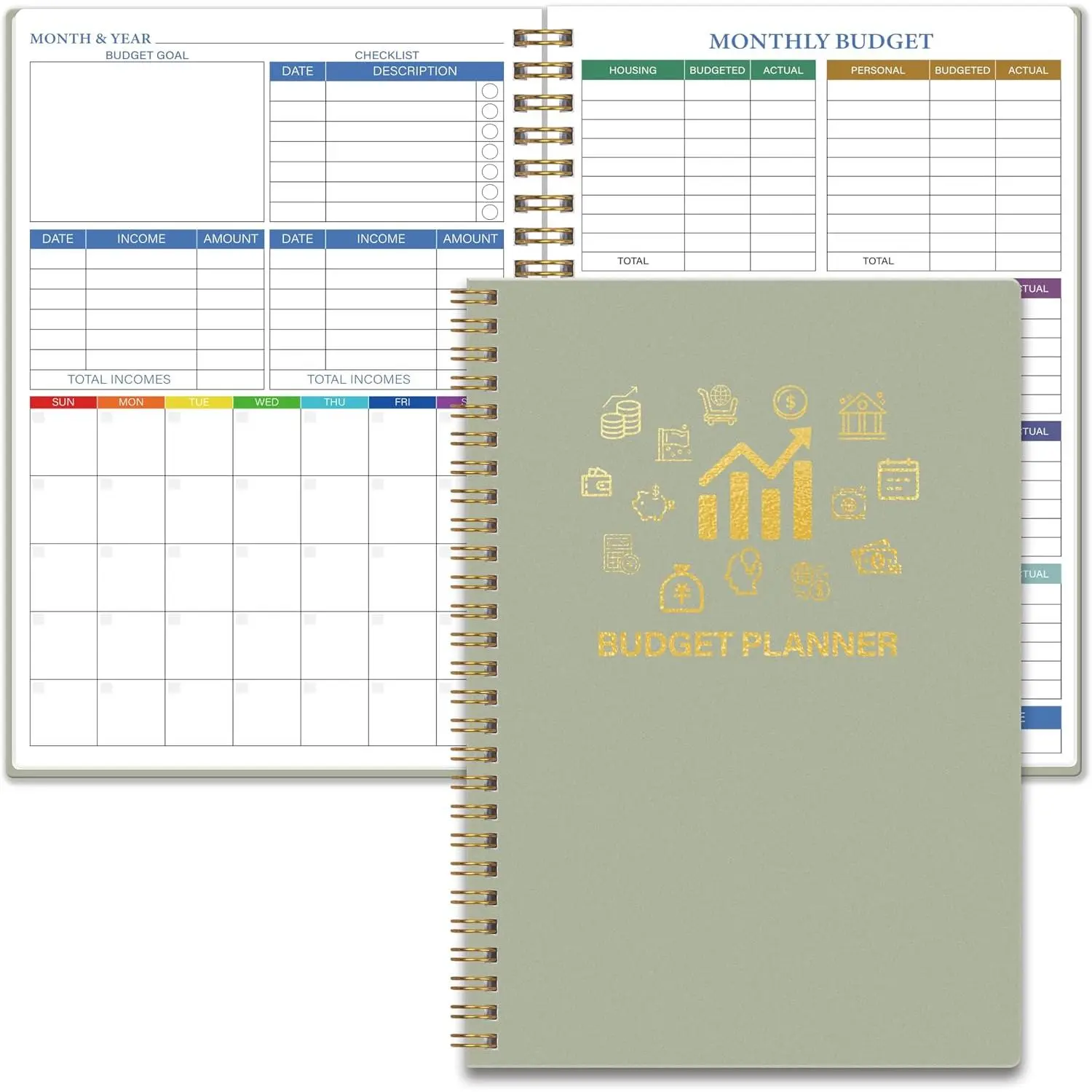 Monthly Budget Planner, 14-Month Undated Financial and Bill Organizer | Full-Page Calendars, Daily Expense, Debt & Savings , Financial Goals, Monthly Budget Reviews, Portable A5 Size