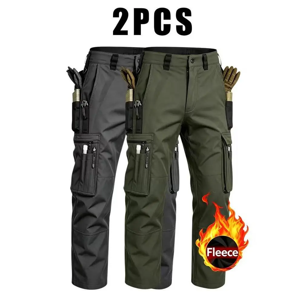 HOMUG Men's 2-Piece Warm Tactical Pants - Water-Resistant Fabric, Multi-Pocket Durable Outdoor Utility Cargo Tactical Wear, Winter Men's Work Pants (Without Waistband), Suitable for Outdoor Leisure