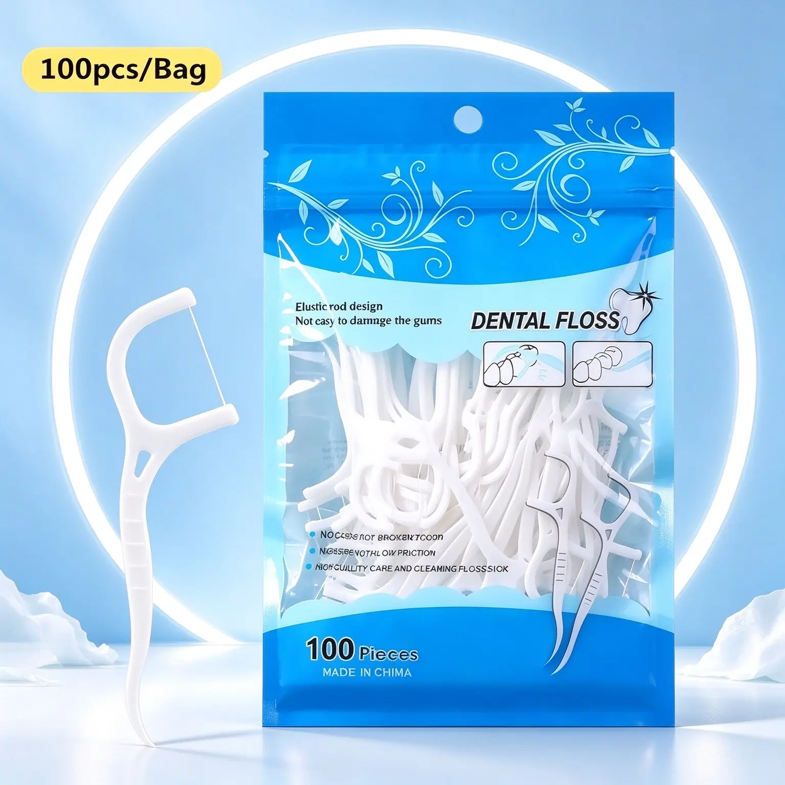 100 Pcs Dental Floss Picks, Disposable Floss Sticks, High Tensile Strength Tooth Flossers, Low Friction Oral Cleaning Floss Picks for Teeth, Portable Oral Care Floss Sticks for Home Travel Daily Use