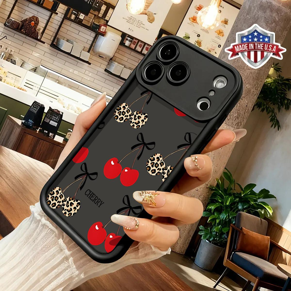 Elegant cherry pattern phone case,anti yellowing electroplating ultra-thin TPU material, suitable for iPhone 17Pro Max Air 16 15 Plus 14 13 12 11 XR XS durable tpu cover shockproof anti-fall phone case