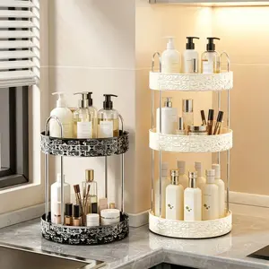1 piece of 360 degree rotating seasoning rack for second/third floor bathroom, vanity countertop storage rack with embossed patterns, shower gel and shampoo, cosmetics, storage rack for household large capacity storage
