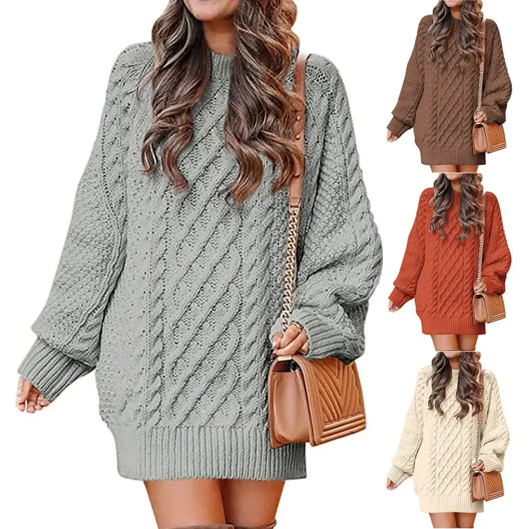 New women's knit sweater, loose half-high neck, chunky knit toe toe plus-size solid color sweater Knitwear Womenswear
