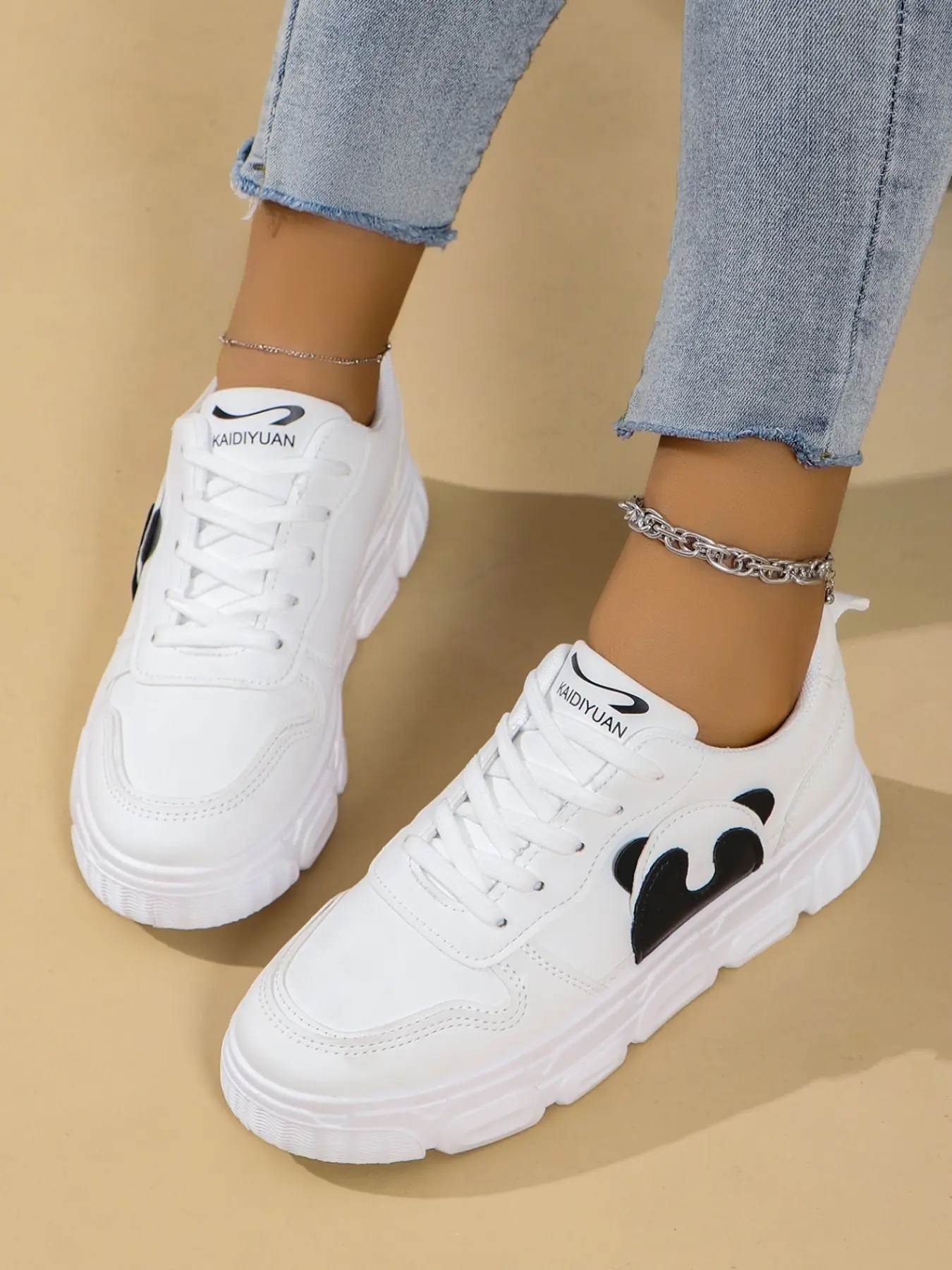 Women's New Cute Panda Star Pattern Casual Trainer Sneakers, Anti-Slip Thick Sole, Lightweight Soft Bottom, Breathable Daily Wear Shoes
