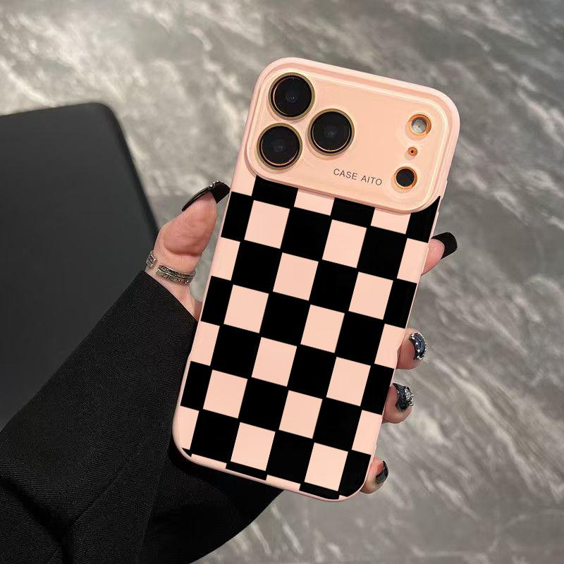 Dopamine Colored Checkerboard Pattern Ins Style Phone Case Ultra Skin Friendly Touch All Inclusive Lens Compatible with iPhone 17 16 15 14 13 12