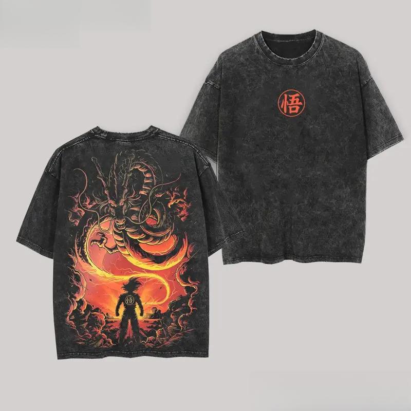 Goku Calling Dragon Dragon Ball Z Graphic Tee – Retro Vintage Oversized Anime Shirt, Acid Washed Lightweight Cotton Unisex Top, Trendy Streetwear Menswear for Casual, Party, Convention, and Anime Fans