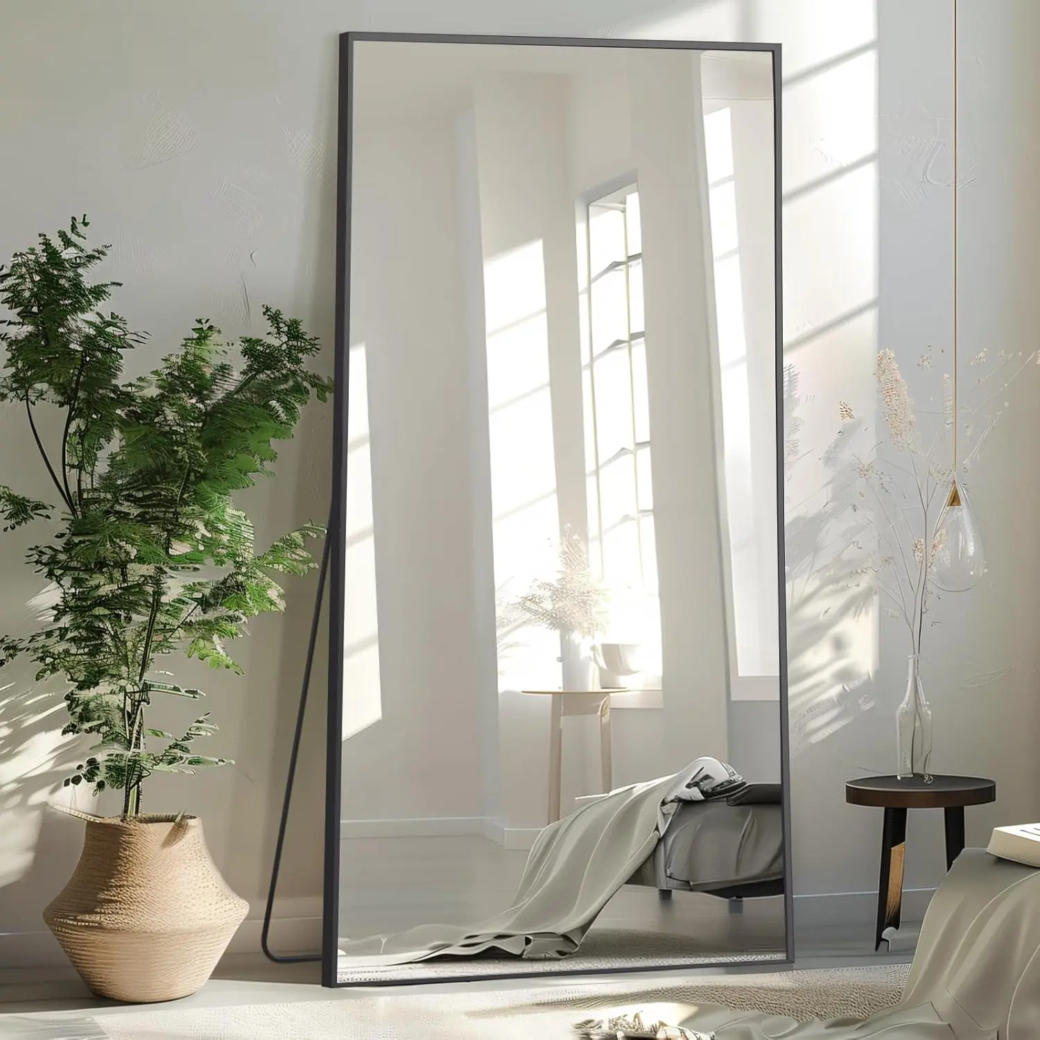 71"x32" Large Mirror Full Length,  Floor Mirror Full Length for Bedroom Living Room Cloakroom Gym,  Standing or Leaning Full  Mirror with Stand, Black  Alloy Frame