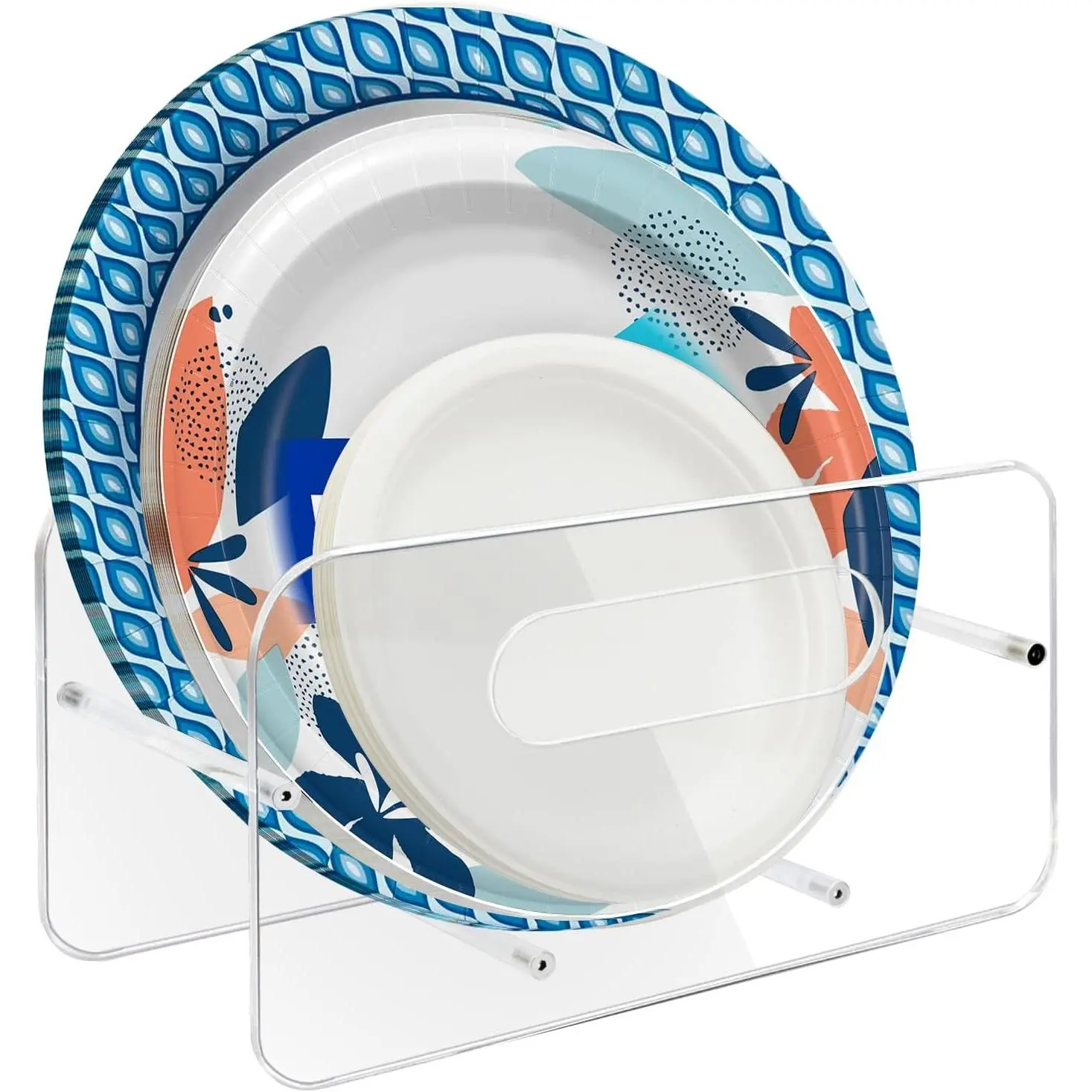 Paper Plate Dispenser,  Paper Plate Holders Rack, 1 Pack | 7-12 Inch Plastic Plate Holders , Clear Disposable Plates Storage Organizer for Cabinet, Countertop, Counter, Kitchen