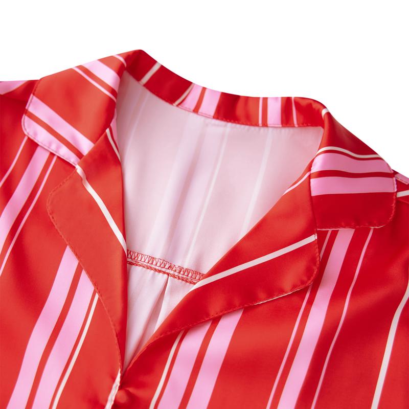 Women's Fall Loungewear Set Stripe/Plaid/Stripe Print Long Sleeve Lapel Button Tops Long Pants Fall Sleepwear