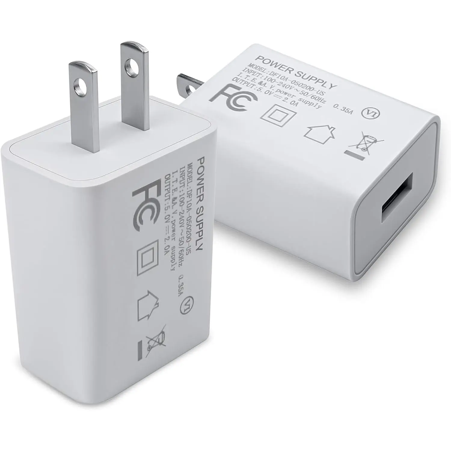 5V 2A Power Plug Adapter,UL Listed USB Wall Charger Box AC   Block Cube Brick  Travel Use for  13/14/15/16/17 Pro/Pro Max/Plus, XS/XR/X, Watch Series 8/7 2Pack