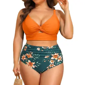 Daci Plus Size Two Piece Swimsuits - Women High Waisted Bikini Tummy Control Bathing Suits Knot Twist Swimwear DealsForYouDays