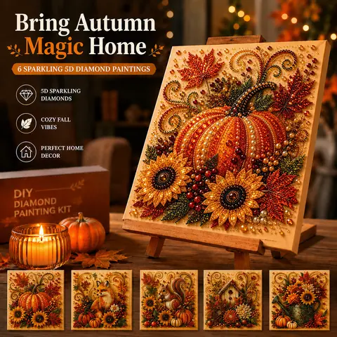 Autumn Pearl Painting Kit - Pearl Art Diy Kits for Adults Autumn (Pumpkin)|   7.9 * 7.9-inch Beginner-Friendly Crafting with Selected Fall Scenes, a Relaxing DIY Project for Sparkling Autumn Artwork-YY2