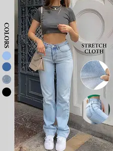Nvfelix Women's Blue Fashion Stretch Slim Fit Straight Leg Jeans, Comfortable Denim for Daily Wear, Trendy Casual Complement