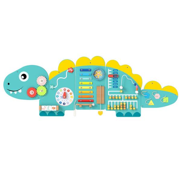 11-in-1 Dinosaur Activity Wall Busy Board Panels-- Wooden Sensory Toy-Green