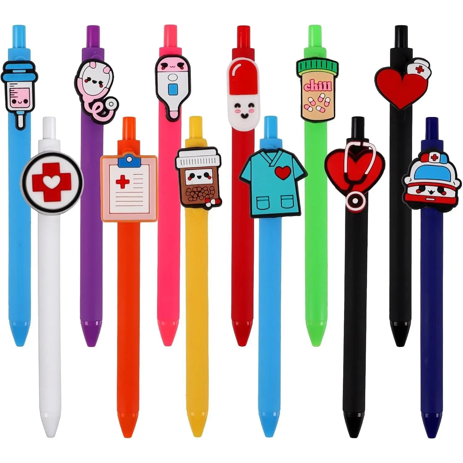 12 Pcs Cute Nurse Pens, Funny Nurse Accessories Pen Black Gel Ink Nursing Student Pens Set Prizes for Workers Office Supplies Gifts