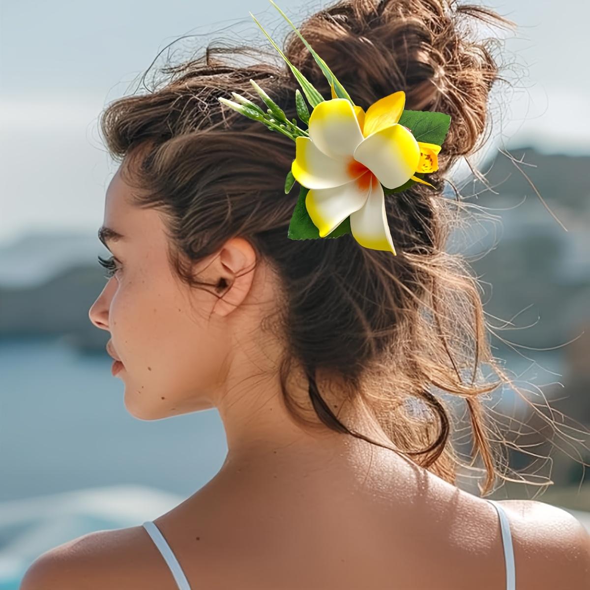 Hawaiian Foam Artificial Flower Side Comb, Faux Orchid Hair Comb for Bridal Wedding, Hawaiian Beach Tropical Wedding Party Decoration