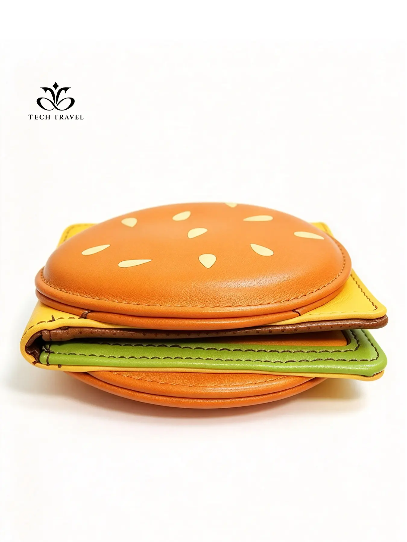 1 Pc Fast Food Hamburger Shaped Faux Leather Wallet | Ugly-Cute & Quirky Y2K | with 3D Layered Design, Sesame Details, Zip Coin Pouch & Multi-Card Slots | for Women Ladies Daily Commute, Party & Fun Bestie Gift. PU Leather Wallet