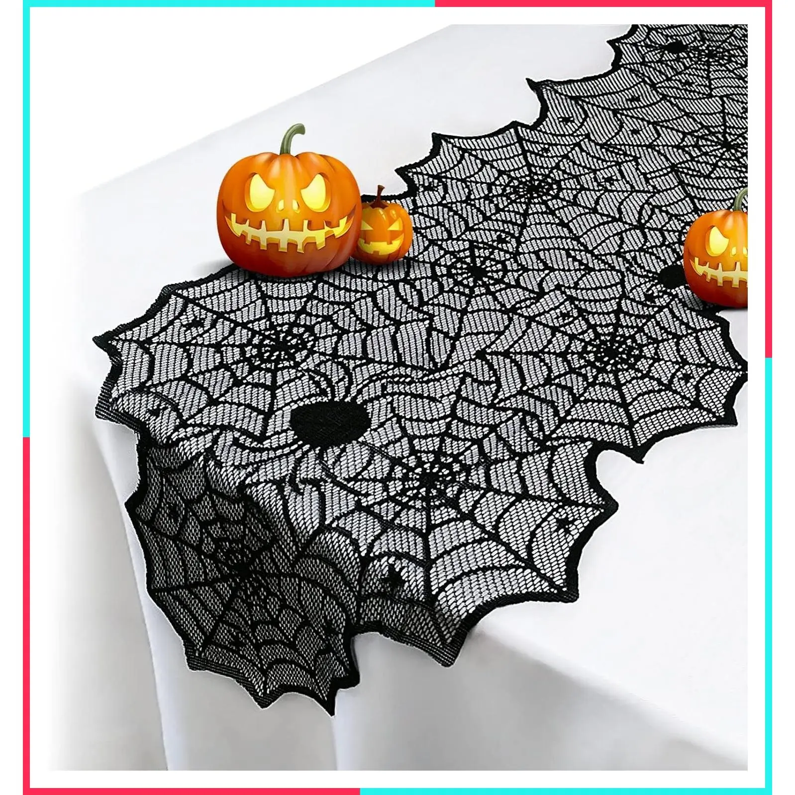 Halloween Table Runner, Black Lace Spider Web Design, 18 x 72 Inch