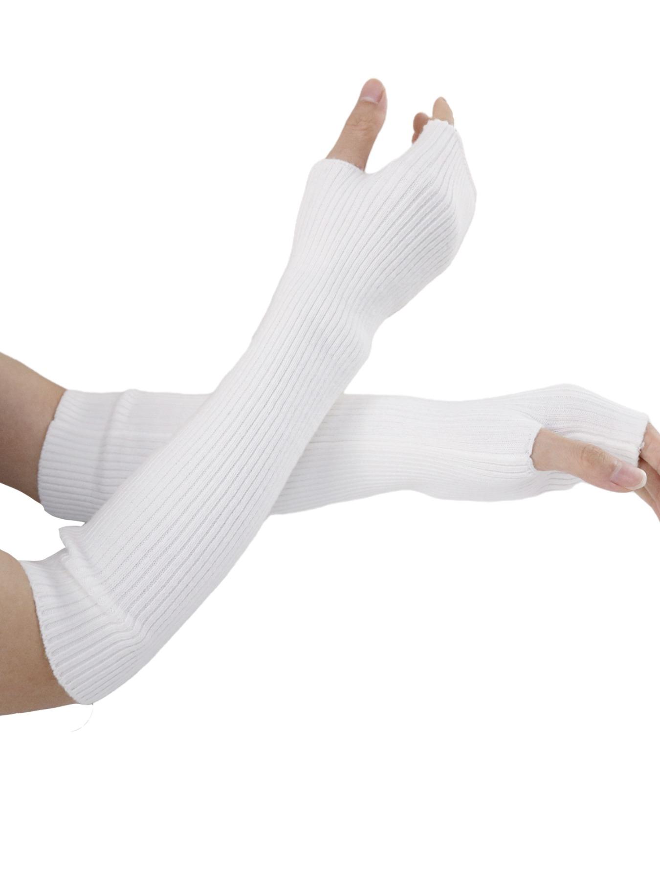 Women's Arm Warmers, Knit Cashmere Wool Blend Long Fingerless Gloves for Fall & Winter, Casual Plain Design, Moderate Fabric Thickness